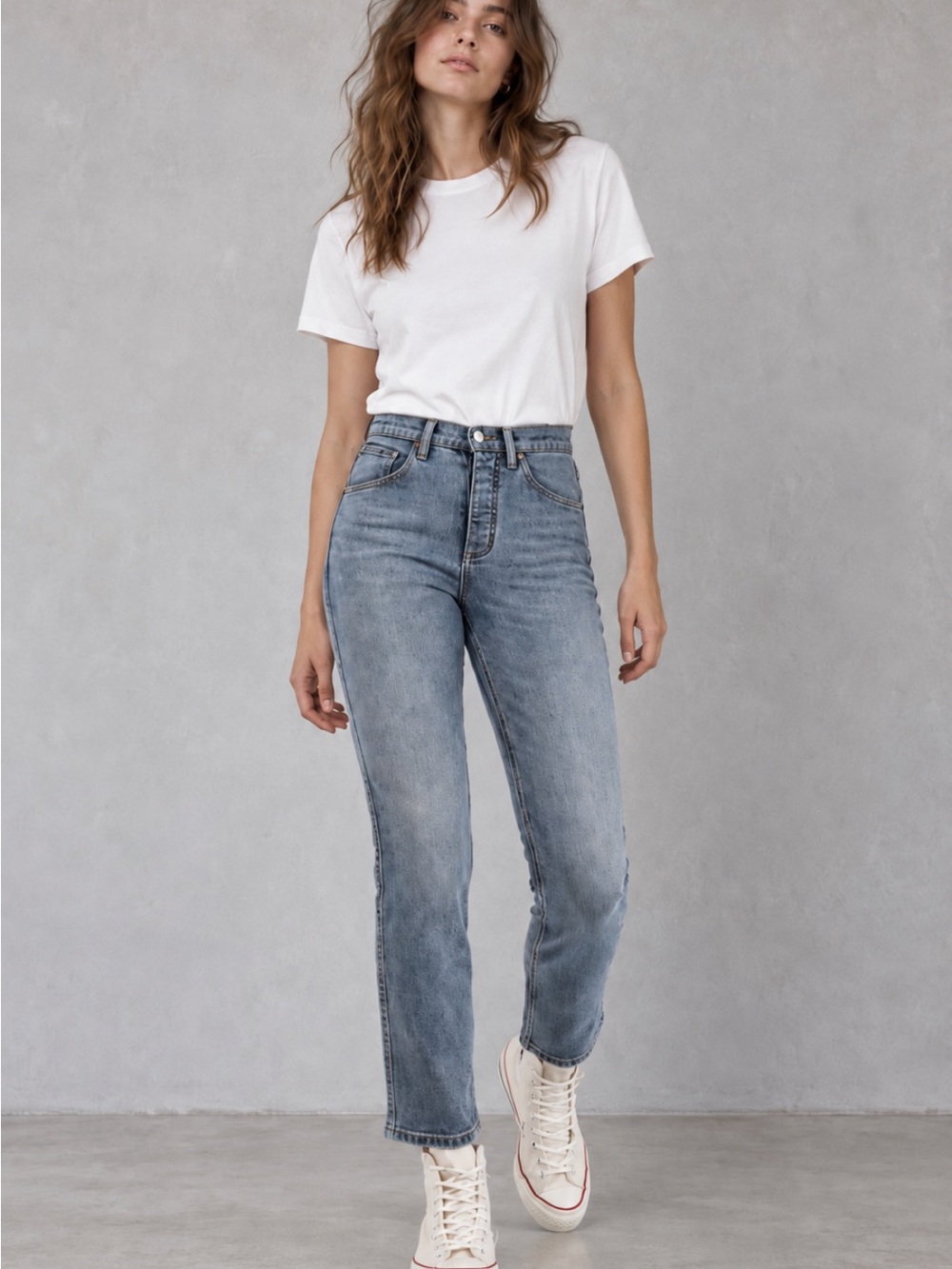 DU/ER Midweight High Rise Straight Jeans Vintage Wash Button Fly 24x29